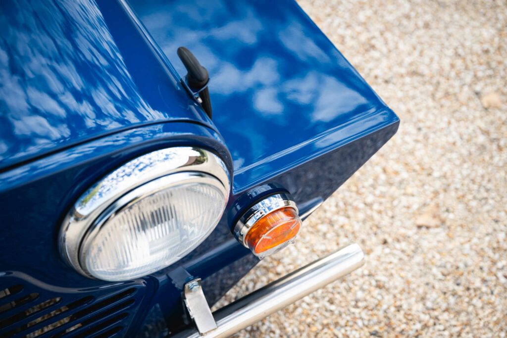 1968 Austin Mini Moke MK2 Blue for sale, collector's item, fully restored, Paris, France. Showroom: Houdan Bazainville, USA. Classics Mini, My Mini Revolution
